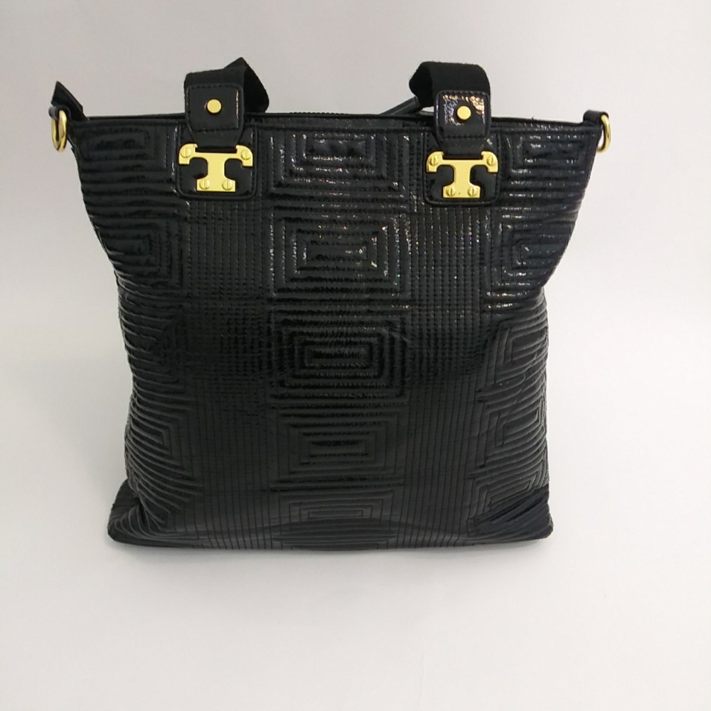 Vintage Shiny Patent Leather Square Handbag, Black